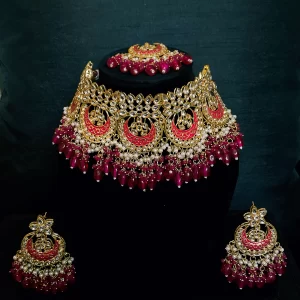 Hot pink kundan tikka set