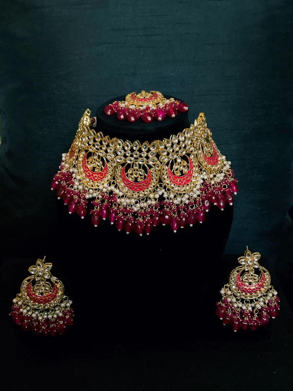 Hot pink kundan tikka set