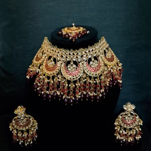 Maroon kundan tikka set