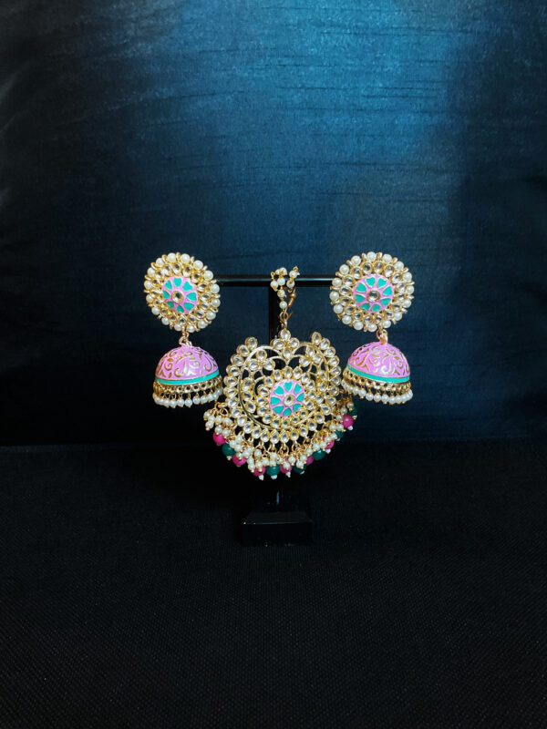 Meenakari Kundan Pink Tikka set