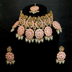 Meenakari light pink tikka set