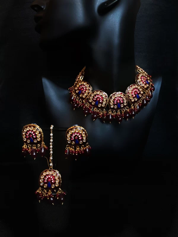 Meenakari maroon tikka set