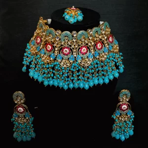 Meenakari turquoise tikka set