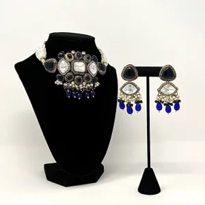 Royal blue Pearl kundan