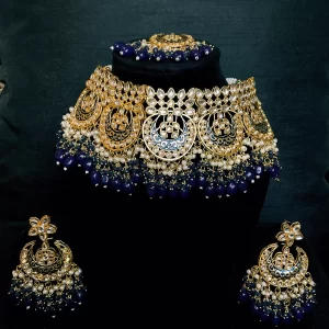 Royal blue kundan tikka set