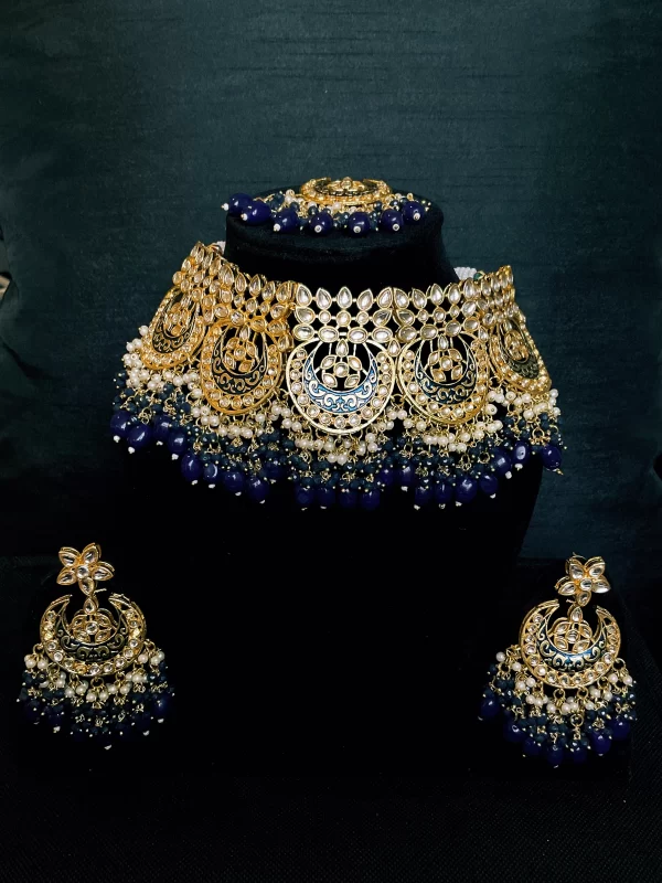 Royal blue kundan tikka set