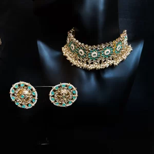 Teal kundan set