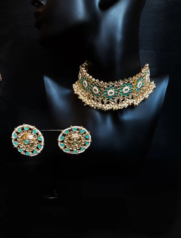 Teal kundan set