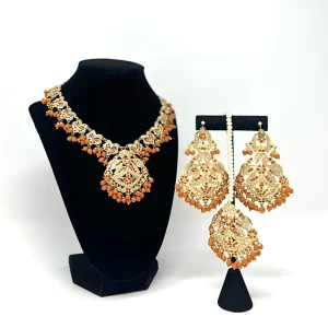 orange jadau tikka set